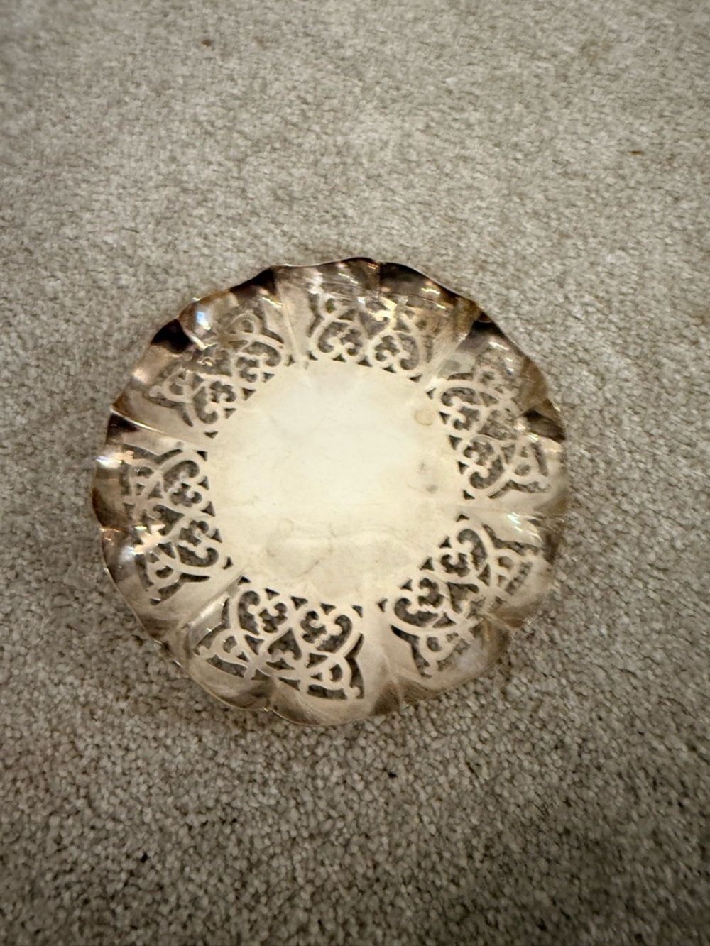 Ornate Decorative Metal Trinket Dish - silver tone